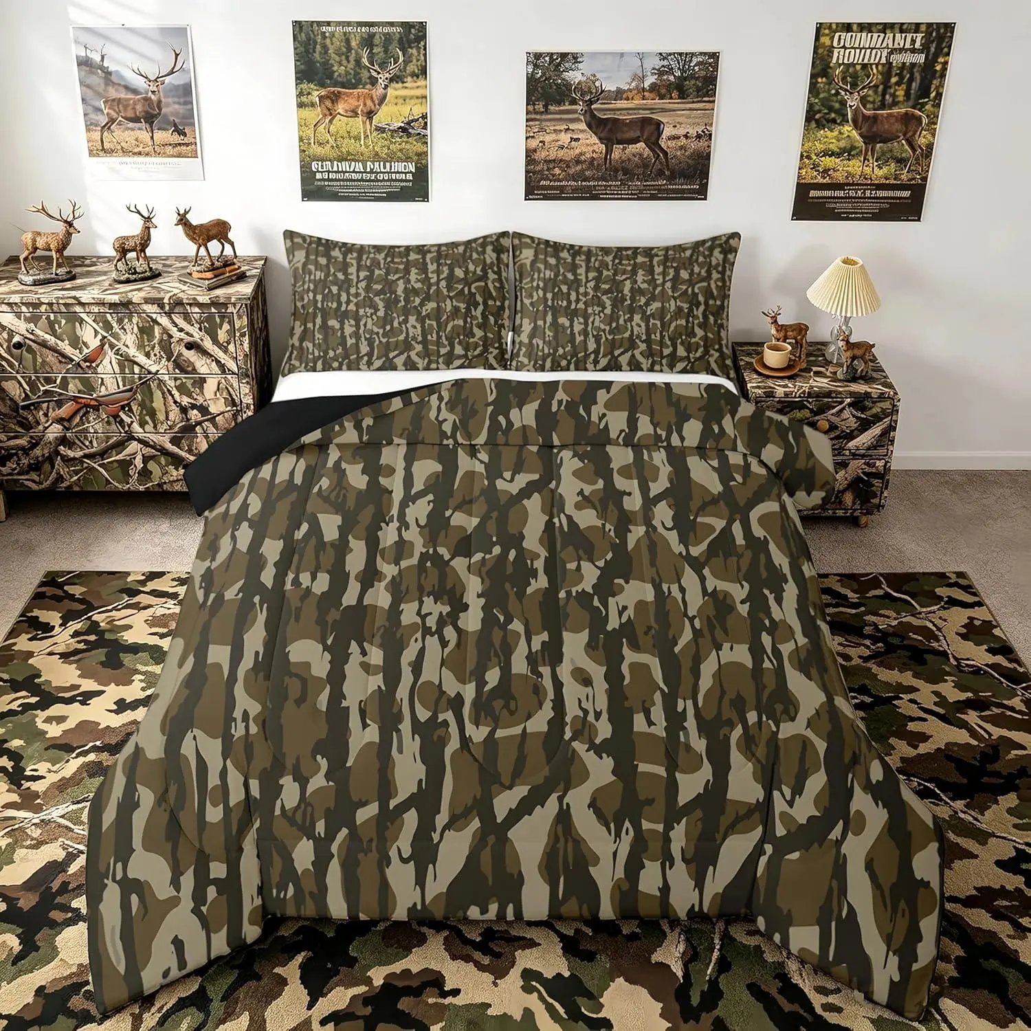 Camouflage Bedding Set Kids Camo Comforter Set for Boys Girls Teens Military Style Duvet Quilt Breathable Soft Lightweight Microfiber Army Green Room Decor