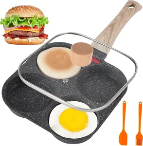 Nonstick 4-Cup Aluminum Egg Pan with Lid, Healthy Fry Cookware Skillet for Eggs, Pancakes, Compatible with Gas Stove & Induction Cooktop