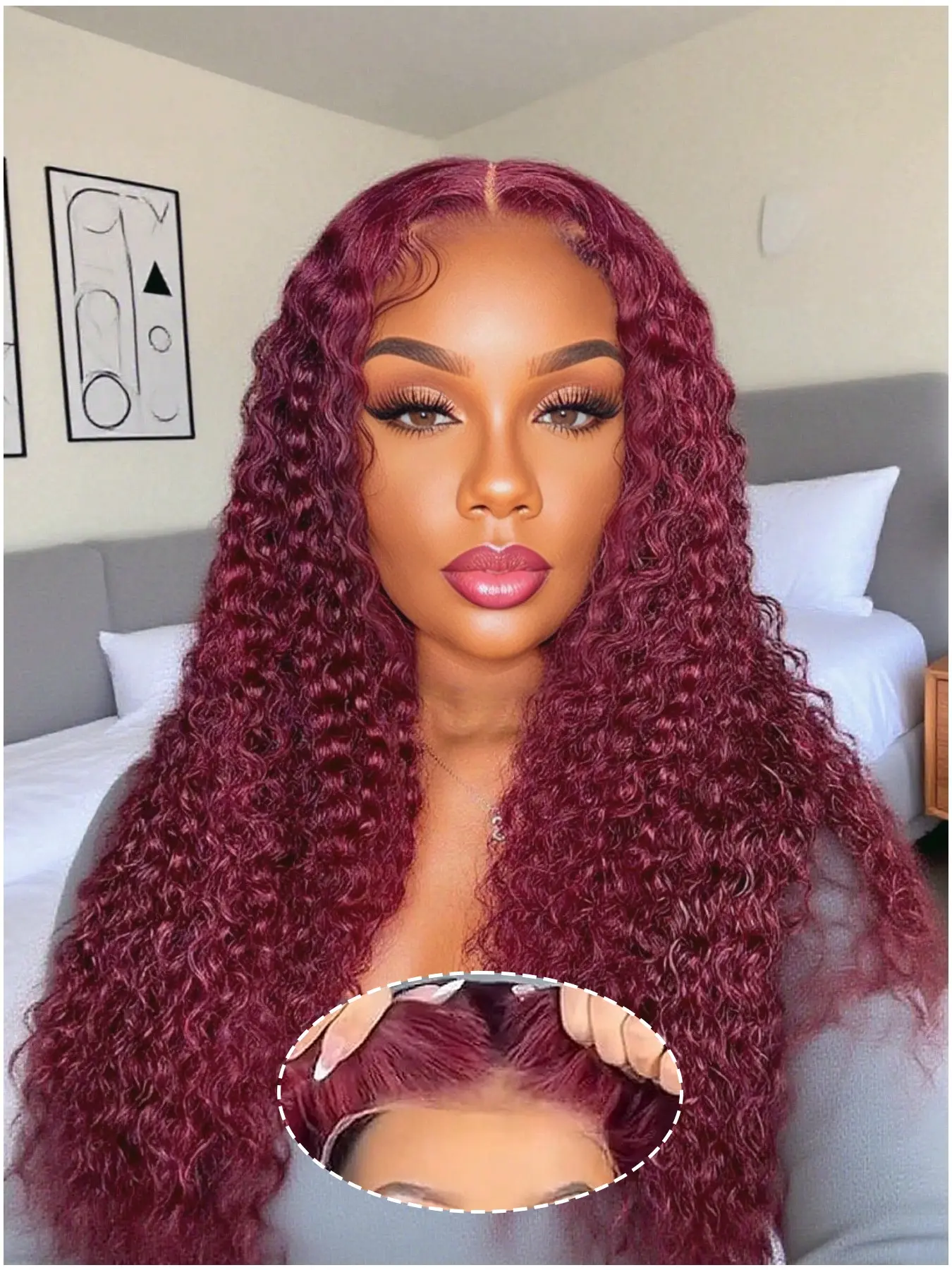 Deep Wave Frontal Glueless Ready To Wear Wig Human Hair Kinky Curly Wig Curly Lace Front Wigs Human Hair Pre Plucked Wear And Go Colored 99j Burgundy 5X5 Lace Closure Wig