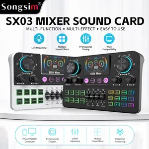 Songsim-SX03 digital audio card supports Bluetooth accompaniment, audio balance adjustment, one-key voice changer, independent control, and is compatible with multiple devices for plug-and-play use. Suitable for live streaming, podcasts, singing, streamin