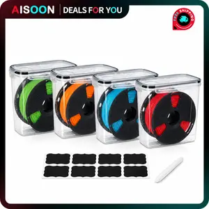 AISOON 4 Pack 3D Printer Filament Storage Boxes for 1KG Spools, Airtight Dustproof Stackable Organizer with 8 Labels & Marker