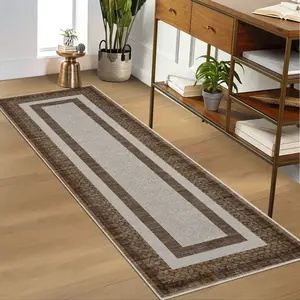 Rugs Washable 2x6 Runners for Hallways Bordered Modern Geometric Indoor Area Rug Kitchen Runner Rug, Brown