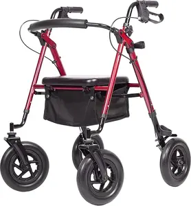 ELENKER All-Terrain Rollator Walker with 10” Rubber Wheels, Padded Seat & Backrest, Under-seat Basket for Seniors HFK-9236D4