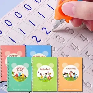Magic Grooved Practice Copybook 5 Pack with Pens,  Grooved Handwriting Magic Workbooks,Learn to Write Letters Numbers, Math, Tracing for  Ages 3-8