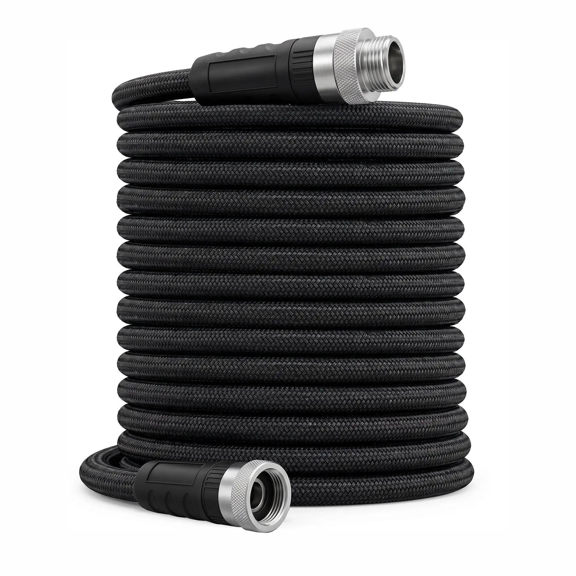 Non-Expandable Garden Hose, 50 FT Lightweight Water Hose with TPE Inner Tube, Durable Braided Outer Layer, Anti-Kink Design and Reinforced Aluminum Connectors for Watering & Outdoor Cleaning