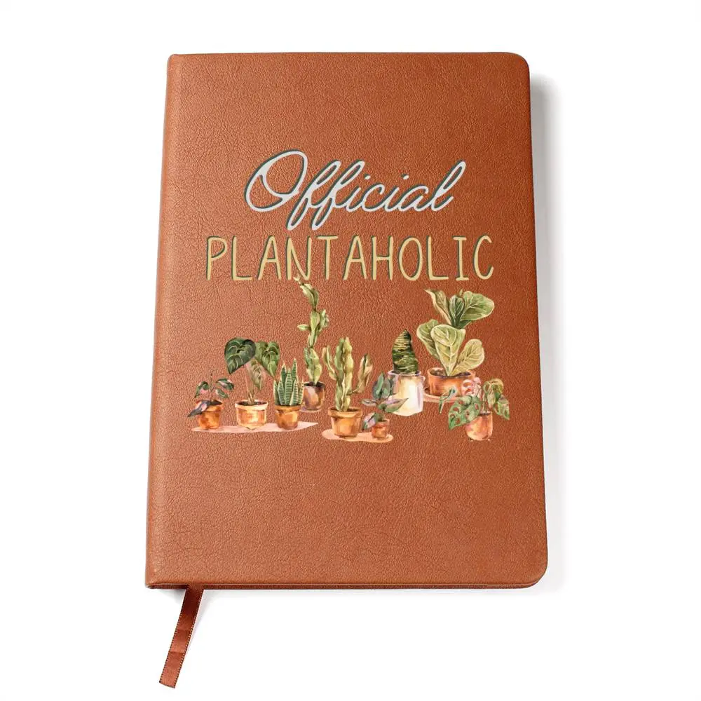 Personalized Vegan Leather Journal with Creative Art Cover - Plantaholic Custom Printed Notebook for Plant Lovers, 100 Sheets/200 Lined Pages, 5.8"x8.5"x1.6" Size, Elastic Closure Band, Office Stationery Supplies, Ample Writing Space