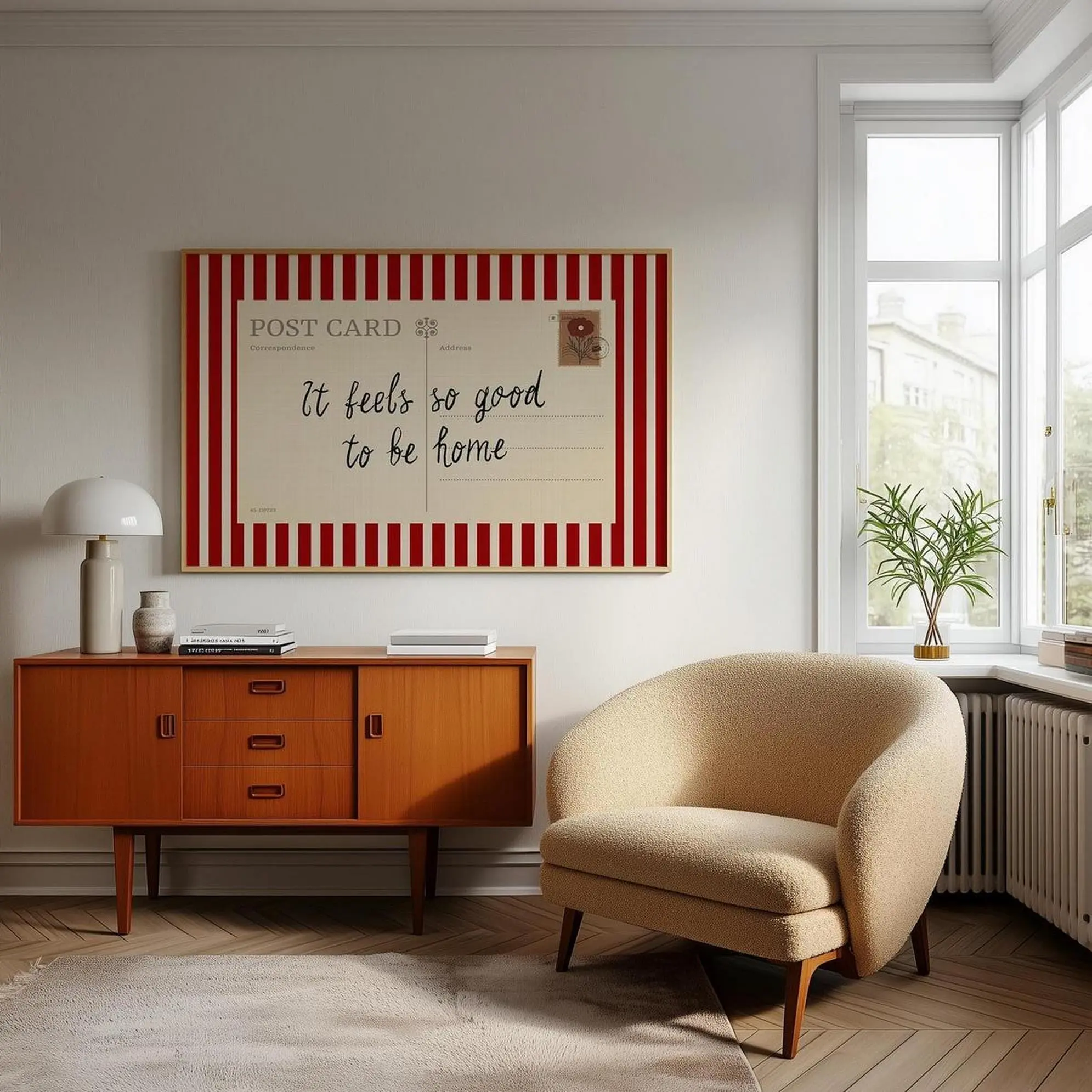Vintage Postcard Poster Striped Homely Wall Art Print, Art Print, Home Decor, No Frame