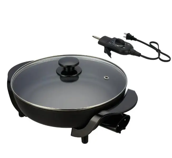 Mainstays 12" Round Ceramic Skillet, Black,Nonstick, 1200W, Removable Temp Control, Dishwasher Safe