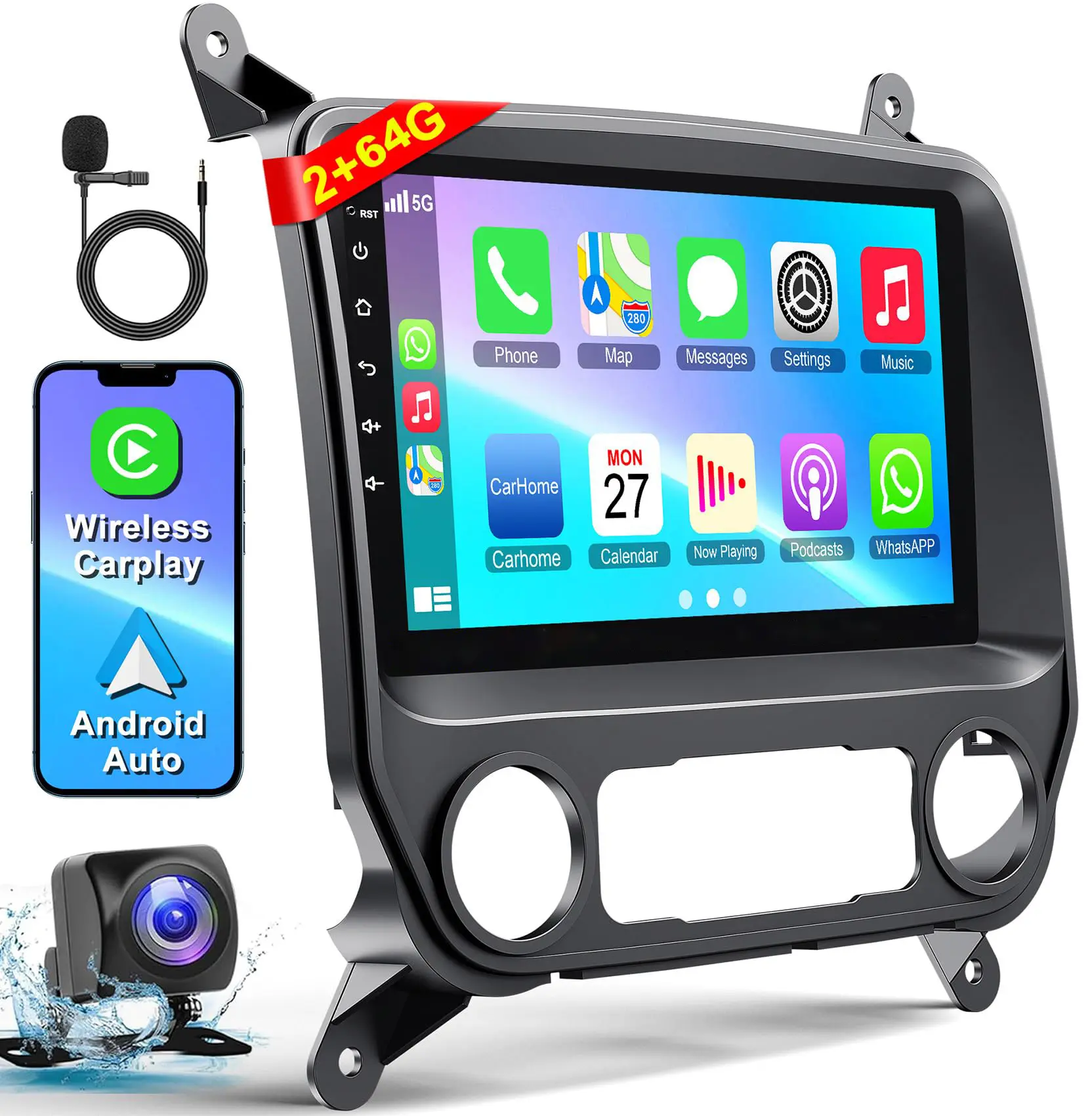 10-Inch Touch Screen Android Car Radio for Chevy Silverado 2014-2018, with Wireless CarPlay, Android Auto, FM/RDS Radio, SWC, Online Navigation, Offline Navigation