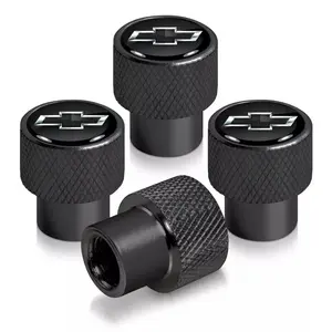 4pcs Chevrolet Chevy Black Logo Black on Black Aluminum Tire Valve Stem Caps USA