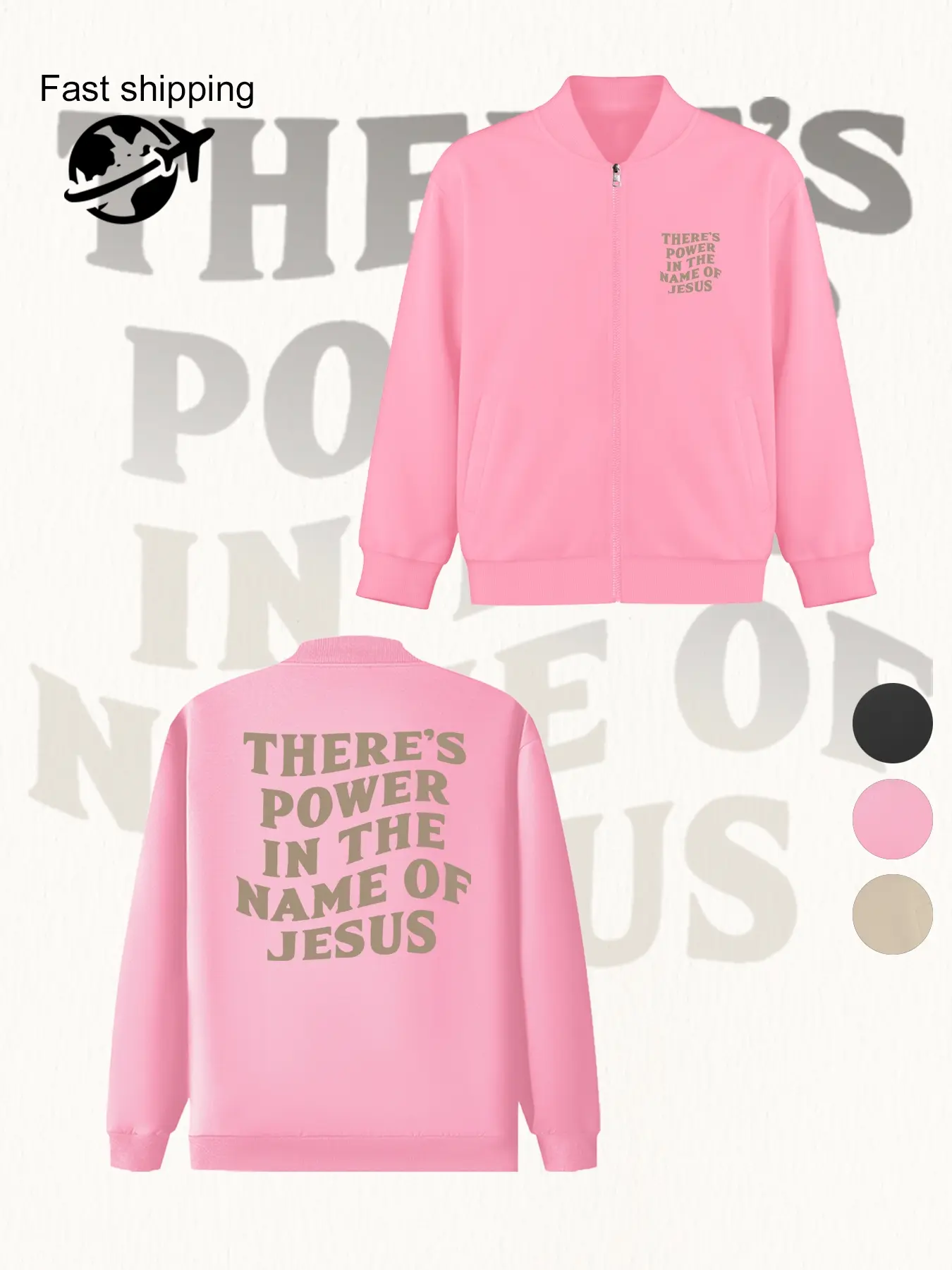 Christian Theme Zip Jacket - Jesus Name Power Print Women's Coat, Fashionable Trendy Outerwear, Perfect Fall & Winter Layering