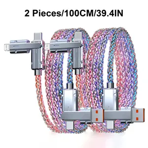 100W 4-in-1 USB-C Cable, PD 5A Fast Charging, Data Sync, USB-A, Type-C, Lightning, Charging Luminescence, Compatible with iPhone 16/15, iPad, Samsung, Laptops