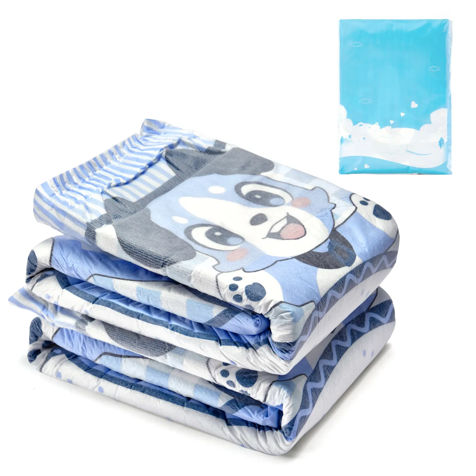 LITTLEFORBIG Unisex Adults 2-Piece Back Diapers with Cover Set, Soft Non-Woven Fabric, Adjustable Hook & Loop Closure, Little Blue BabyFur Design, Back Diapers And Cover