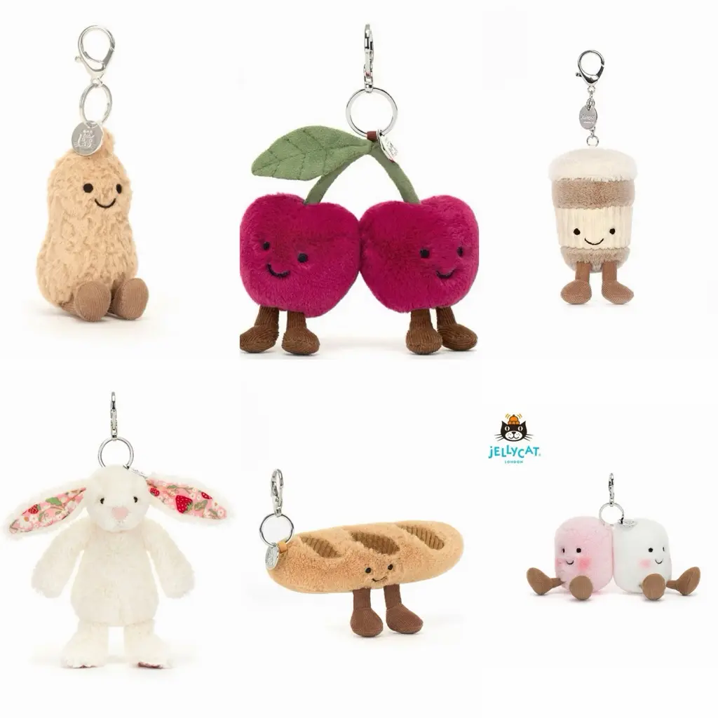 Jellycat Bag Charm Collection | Cute Mini Soft Plush Keychain | Aesthetic Dog Penguin Cherry Peanut Marshmallow Peach Keyring Gift