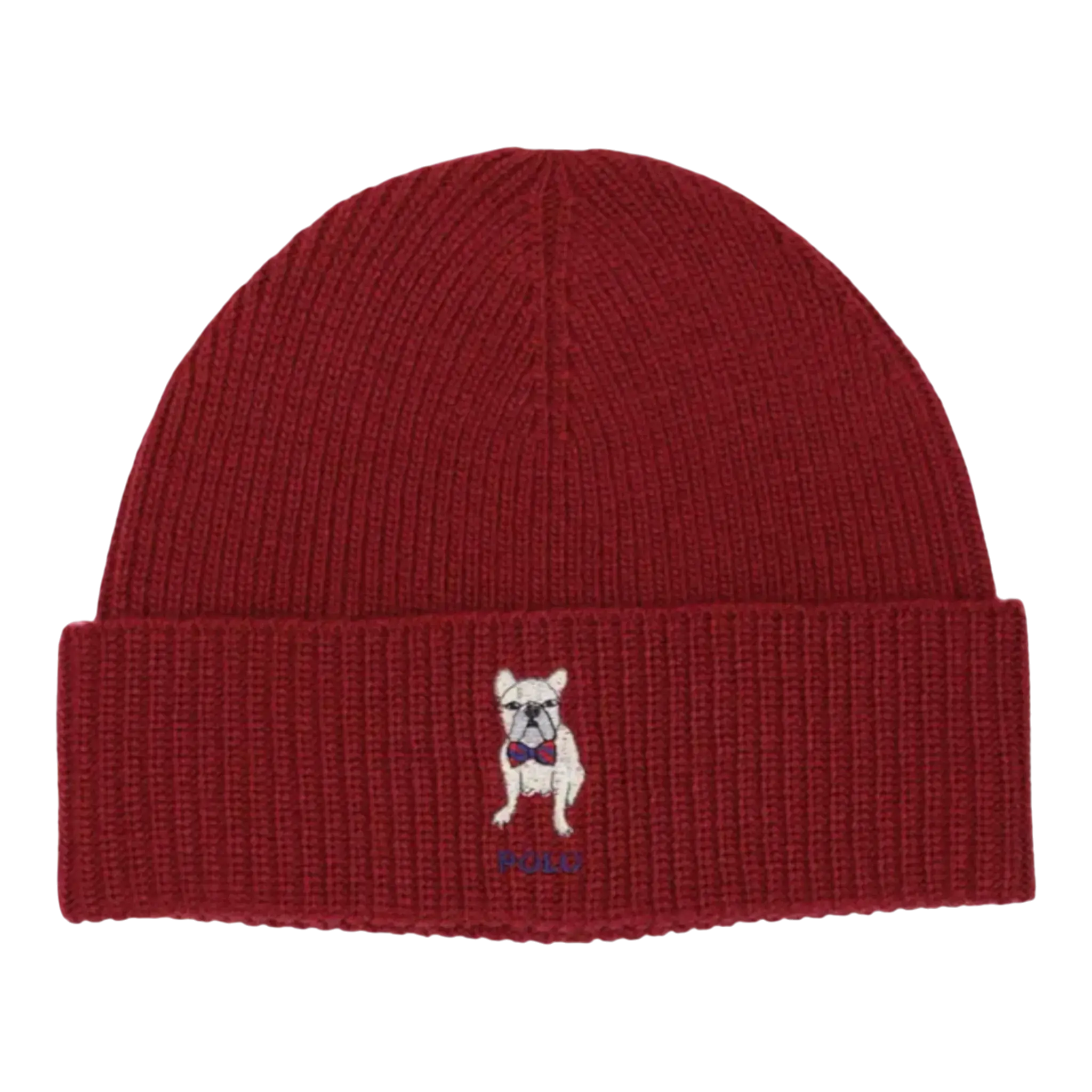 Polo Ralph Lauren Embroidered Frenchie Rib-Knit Beanie in Holiday Red | Women's One Size