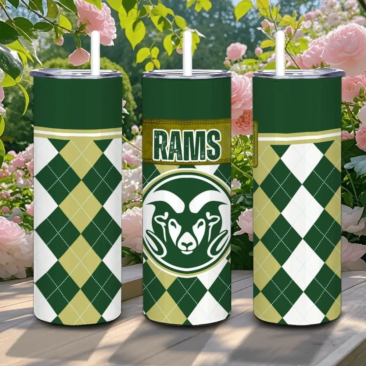 ColorFlow | Colorado State Inspired Rams Argyle Straight Tumbler 20oz Stainless Steel Drinkware Optional Personalization