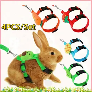 Bunny Harness and Leash for Rabbits,4PCS Adjustable Bunny Harness,Cute Vest Harness and Leash Set,for Rabbit,Kitten,Puppy, Pig and Small Pet Animals