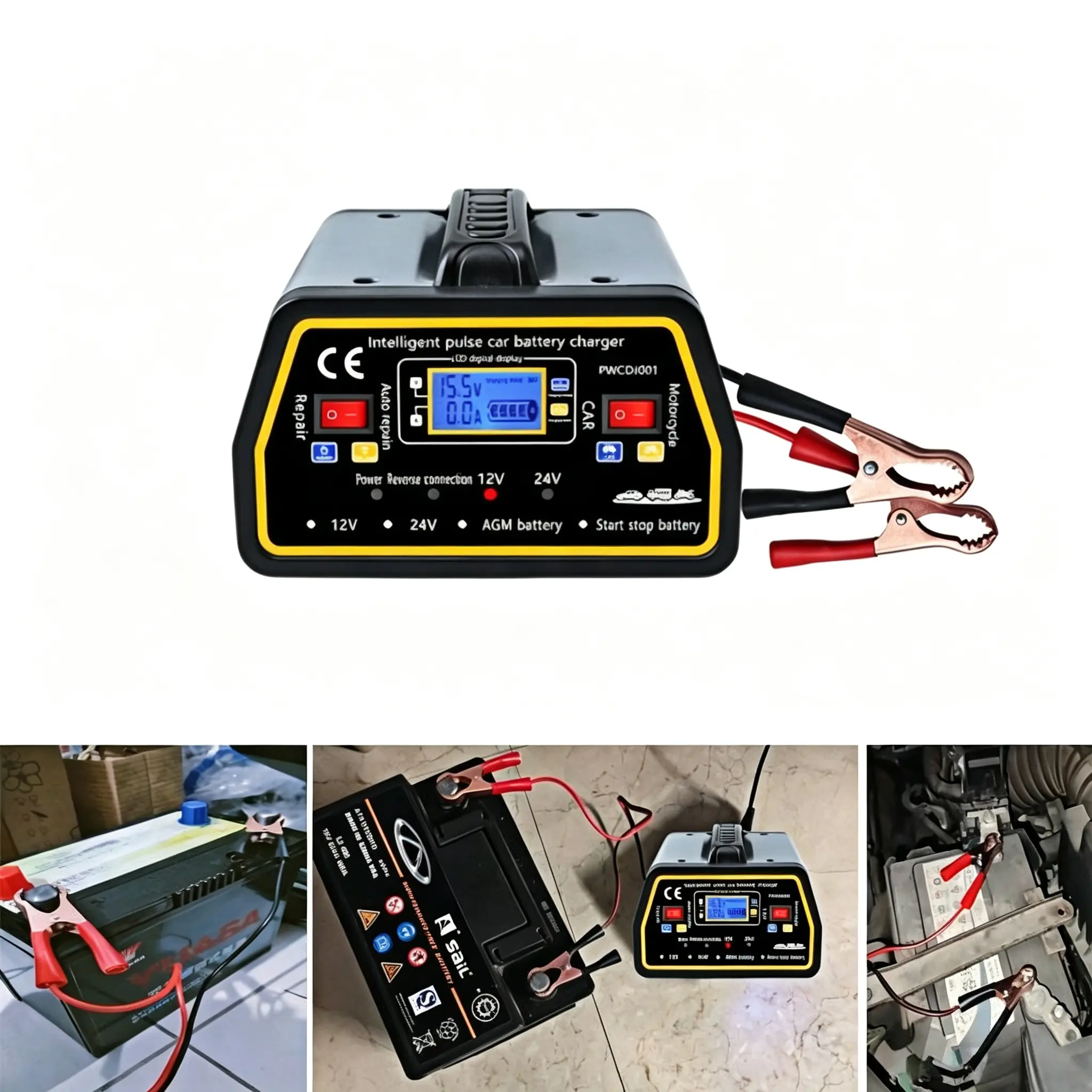 1-Piece 12V-24V Universal Automotive Car Battery Disconnect Desulfator Charger Restorer Kit - Smart Pulse Repair Tool with Trickle Charge, Auto Switch, Emergency Booster, Car Power Bank Jumper, Lead Acid Temperature Compensation (Father's Day Gift)