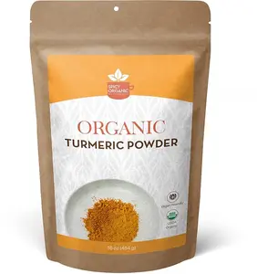 SPICY ORGANIC Turmeric Root Powder – 16 oz. – High Curcumin, Non-GMO Turmeric Spice for Cooking, Skin Care, Golden Milk, and Joint Health Support - Available in Bulk Pack Natural Flavor