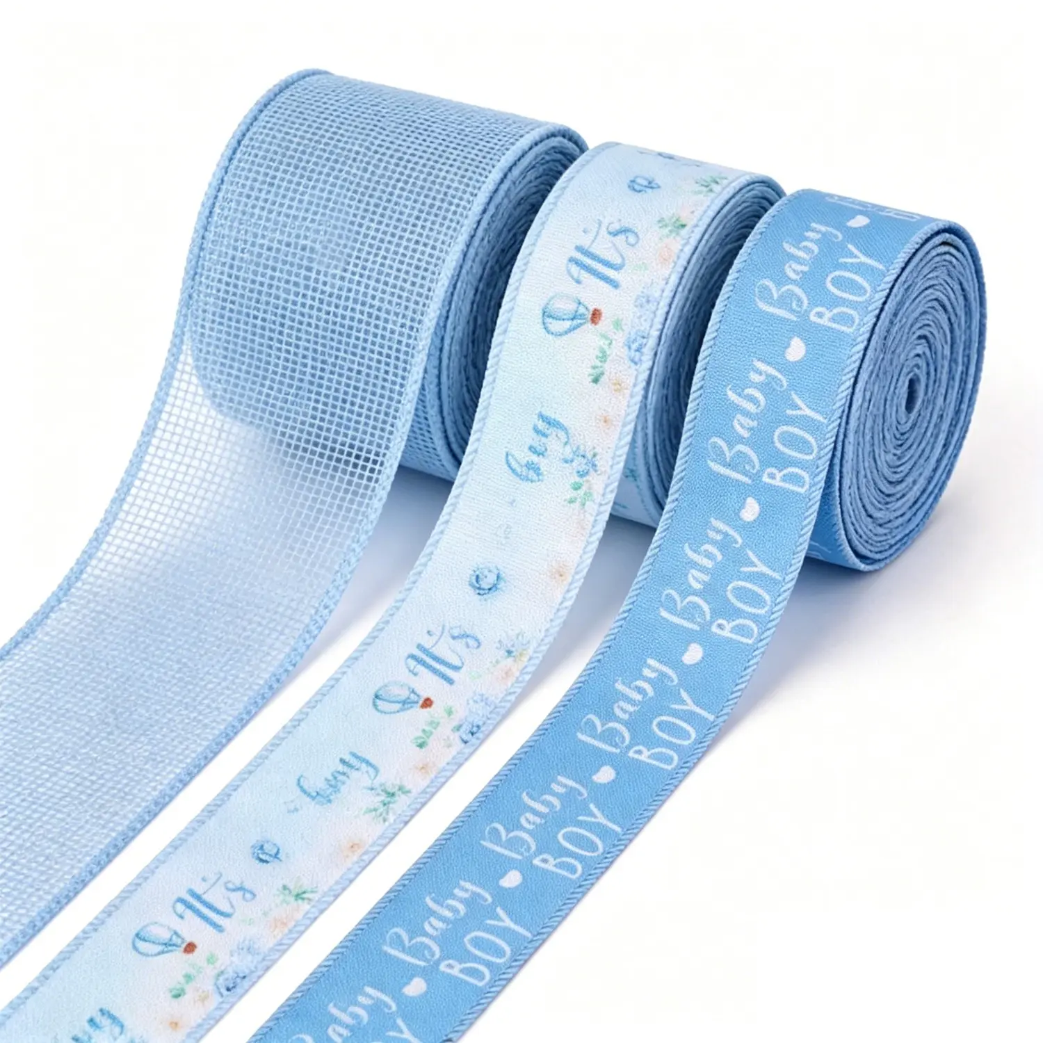 3 Rolls Blue It's A Boy Theme Continuous Ribbon 2.5 Inch Wired Easy Shaping Baby Shower Decorative Ribbon for Diaper Cake Wreaths Bows Gift Wrapping DIY Crafts Multiple Projects Versatile Use Boy Baby Shower Event Decoration Party Decoration