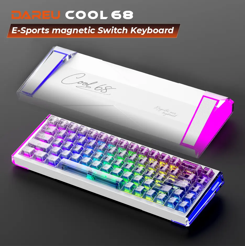 DAREU COOL68 Wired 65% Magnetic Switch Gaming Keyboard | Rapid Trigger 0.01mm RT, 0.1ms Latency, 8000Hz Polling Rate | RGB with Music Flow, Web Driver | E-Sport PC/PS5 Gaming Accessories Creamy Keyboard