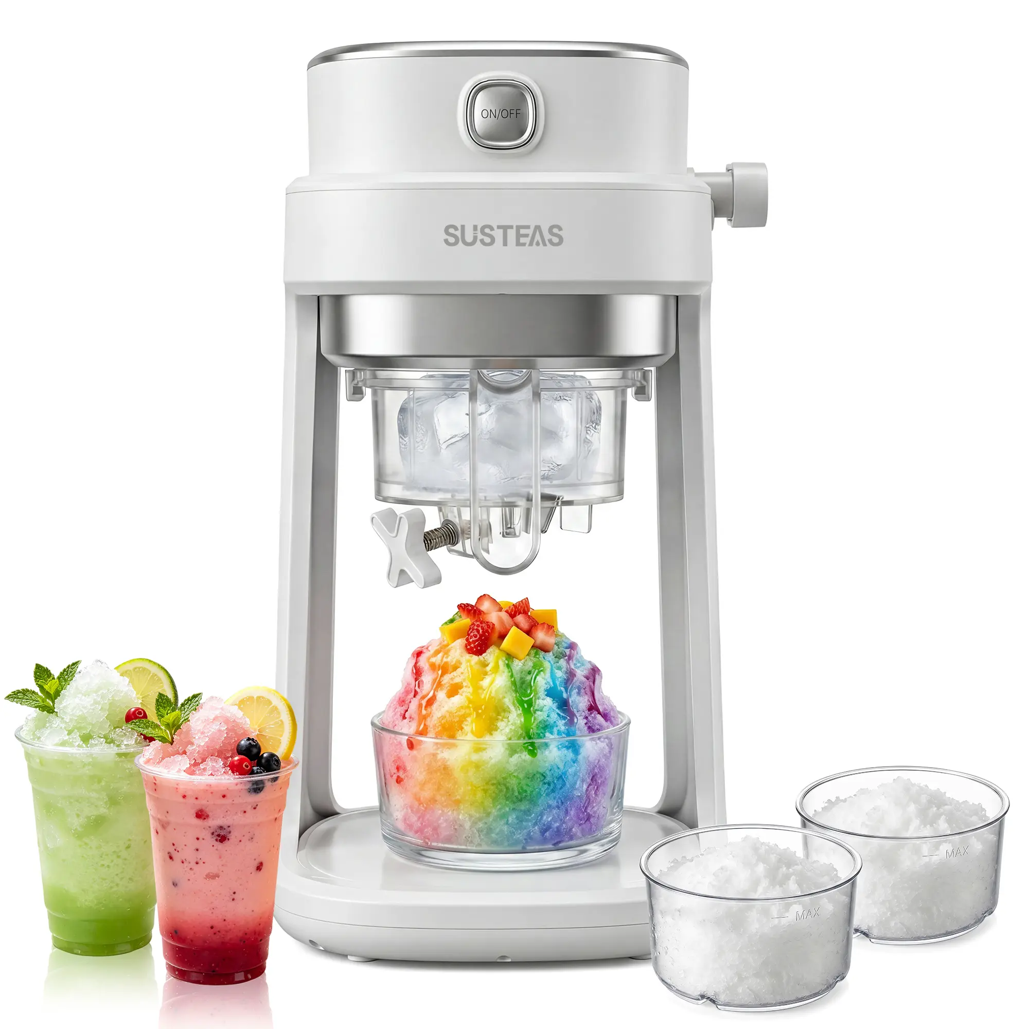 SUSTEAS Professional Ice Shaver Machine – Adjustable Fluffy/Crunchy/Snow Texture, 250g/min High-Speed Shaving, One-Push Operation for Home & Commercial Use