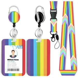 Rainbow Vertical Stripes ID Badge Holder with Breakaway Lanyard &Heavy Duty Retractable Reel-360?Rotating Carabiner  for Women Students,Teachers, , Office Use