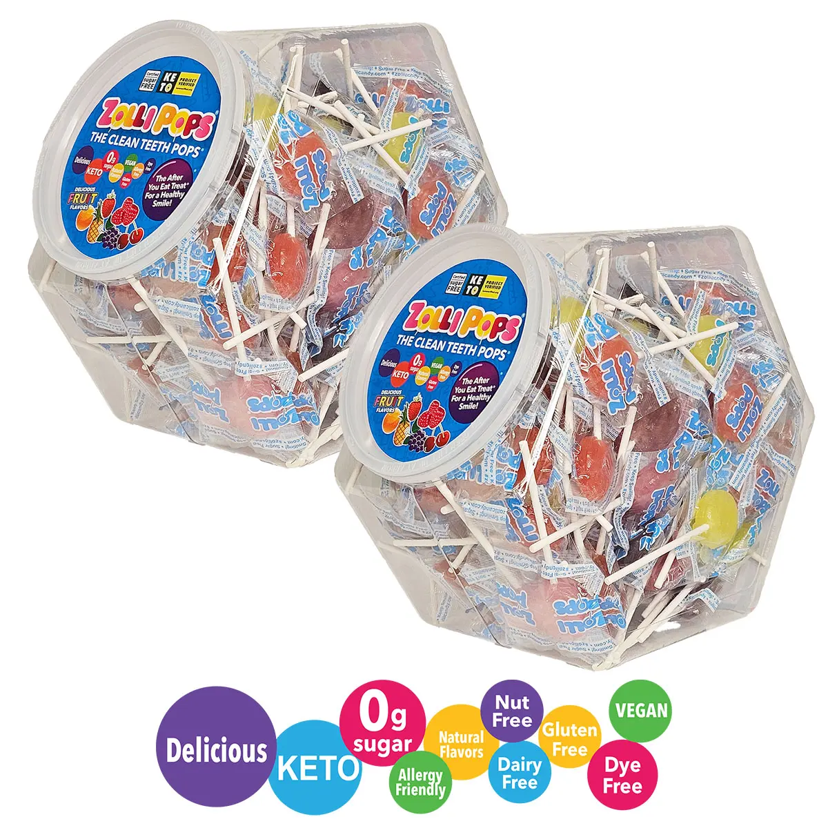 Zollipops Assorted Fruit Lollipops - Zero Sugar, Allergy Friendly, Gluten Free, Dye Free, Diabetic and Keto Friendly Delicious 58oz