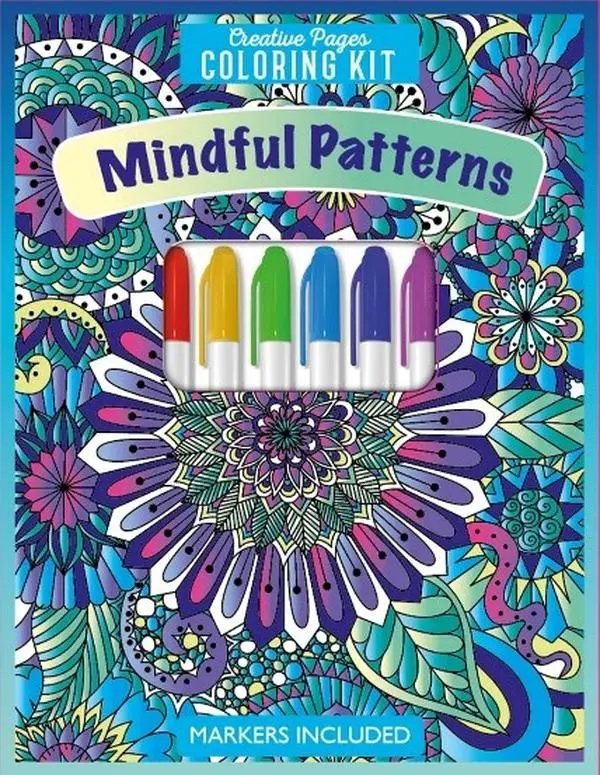 Mindful Design Adult Coloring Kit - Art Drawing Supplies, 24-Page Adult Coloring Book with Creative Pages, Colorful Marker Set for Relaxation, Adult Coloring Books