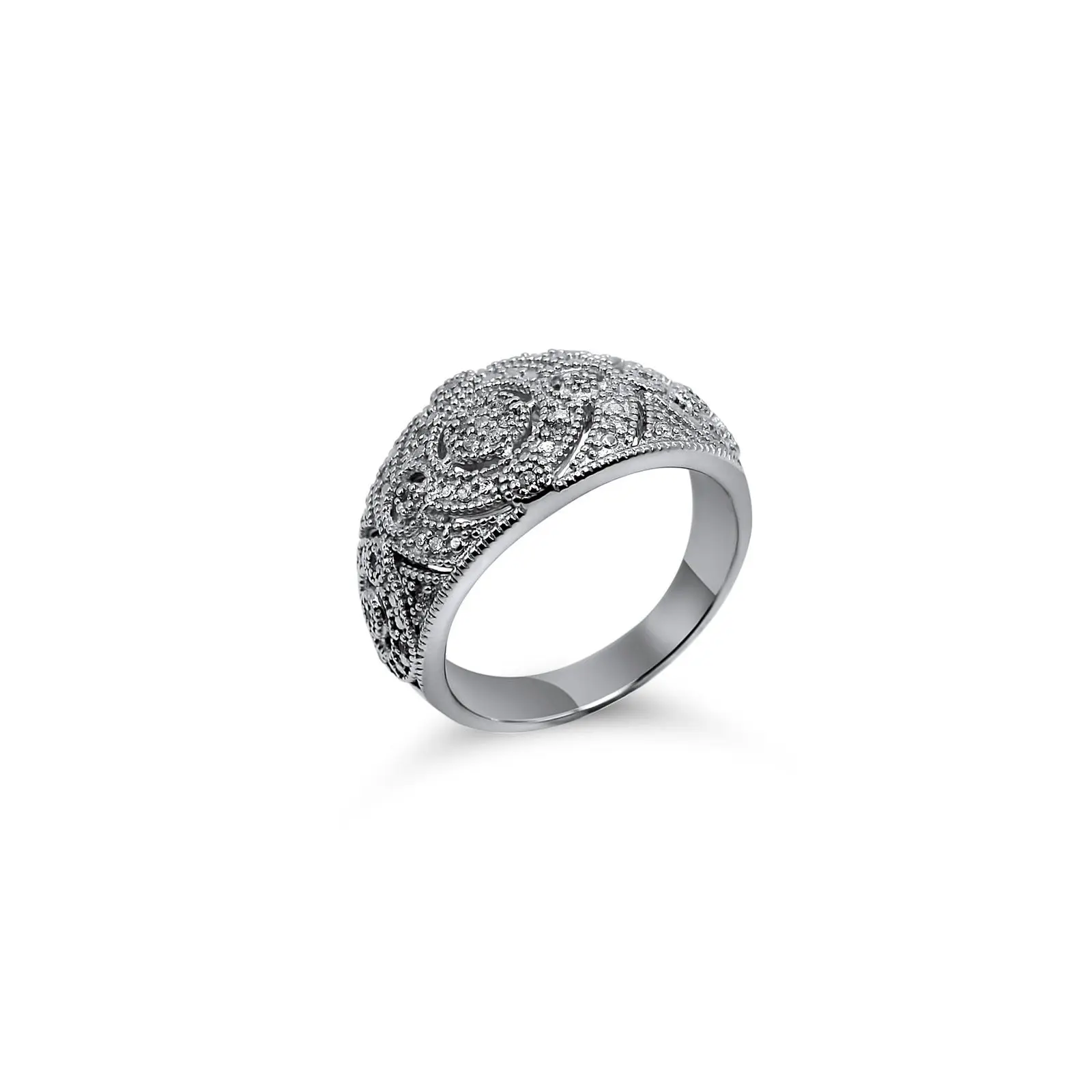 Diamond Silver 925 Ring  •Chunky Silver Ring •Vintage Style Ring •Floral Diamond Ring •Victorian Diamond Ring