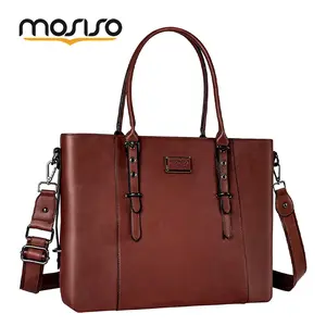 MOSISO Women's PU Leather Laptop Tote Bag - Waterproof Work Bag for Women, Crash-Proof Laptop-Friendly Multi-Attachment Computer Case, 13.3-17.3in, Durable Lightweight, Adjustable Strap, Top Zipper Closure, Black Friday Gift, Work Bags For Women