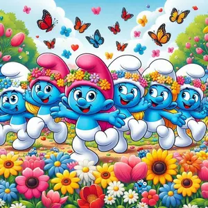 5D DIY Full Drill Round Diamond Painting - Diamond Painting Kit Smurfs Mosaic Canvas DIY Wall Art, Home Wall Decor, Suitable for Halloween, Christmas, Birthday and Anniversary Gifts