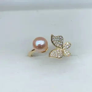 【R08】Flower Series, S925 Butterfly Cultured Freshwater Pearl Ring – Delicate Accessory for Everyday Elegance