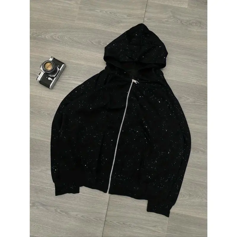 Shiny Zipper Hoodie Jacket, Trendy High-End Starry Sky Design, Perfect Daily, Versatile Fashion Top for Men & WomenGift