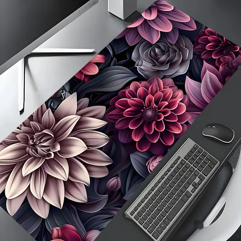 Retro Black Aesthetic Floral Art Large Gaming Keyboard Mouse Pad,Desktop Drotection Pad,Washable Rubber Pad Non-Slip Lock Edge Multi-Size Computer Mouse Pad Suitable For Home Office,Good Gift for Family and friends, Non Slip Mousepad, Gaming Mouse Pads