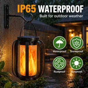Flickering Flame Solar Lantern with Tripod Stand Waterproof Outdoor Garden Decor Light
