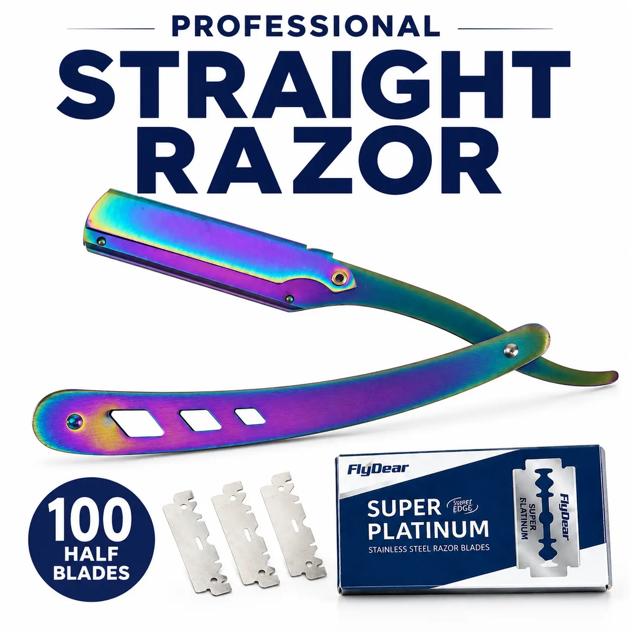 Professional Barber Straight Razor for a Smooth Shave - Stainless Steel Grooming Kit for Men with a Reusable Orange Handle & 100 Half Blades, Shaving Razors