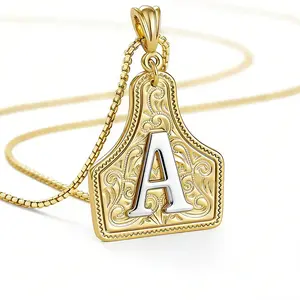 Handmade Cow Brand Letter Pendant Two-tone Gold and Silver Pendant Adjustable 20inch Chain Gift Suitable for Men and Women Valentine's Day Gift