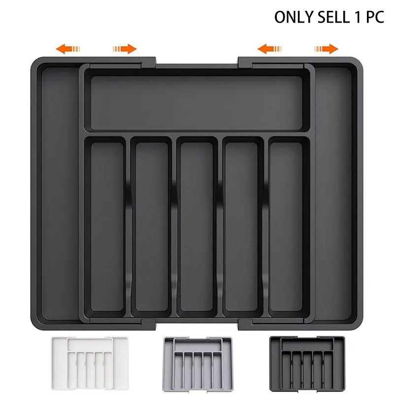 Expandable Cutlery Drawer Organizer, Adjustable Kitchen Silverware Organizer, Large Kitchen Cutlery and Flatware Tray for Knives, Forks, Spoons & Various Cooking Utensils, Durable Heavy Duty Storage Organizer