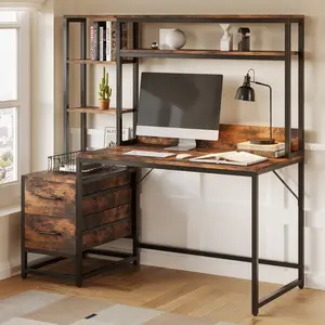 Spaco Computer Desk with Hutch & Storage Shelves - Rustic Office Desk with 2 Drawers, Study Writing Gaming Table, Laptop Workstation for Home Office, Bedroom, Dorm