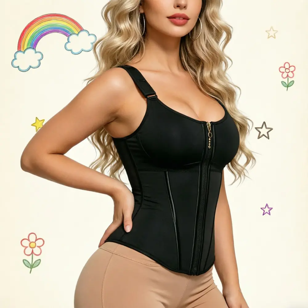 Women's Compression Shapewear Vest, Breathable Tummy Control Body Shaper with Zipper Hook and Steel Bones for Postpartum Workout, Polyamide