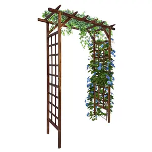 85 in Wooden Garden Arbor,Solid Fir Wood Trellis with Flat Top for Plant Climbing,Wedding Ceremony Decoration Pergola for Garden Backyard,Lawn,Carbonized Wood