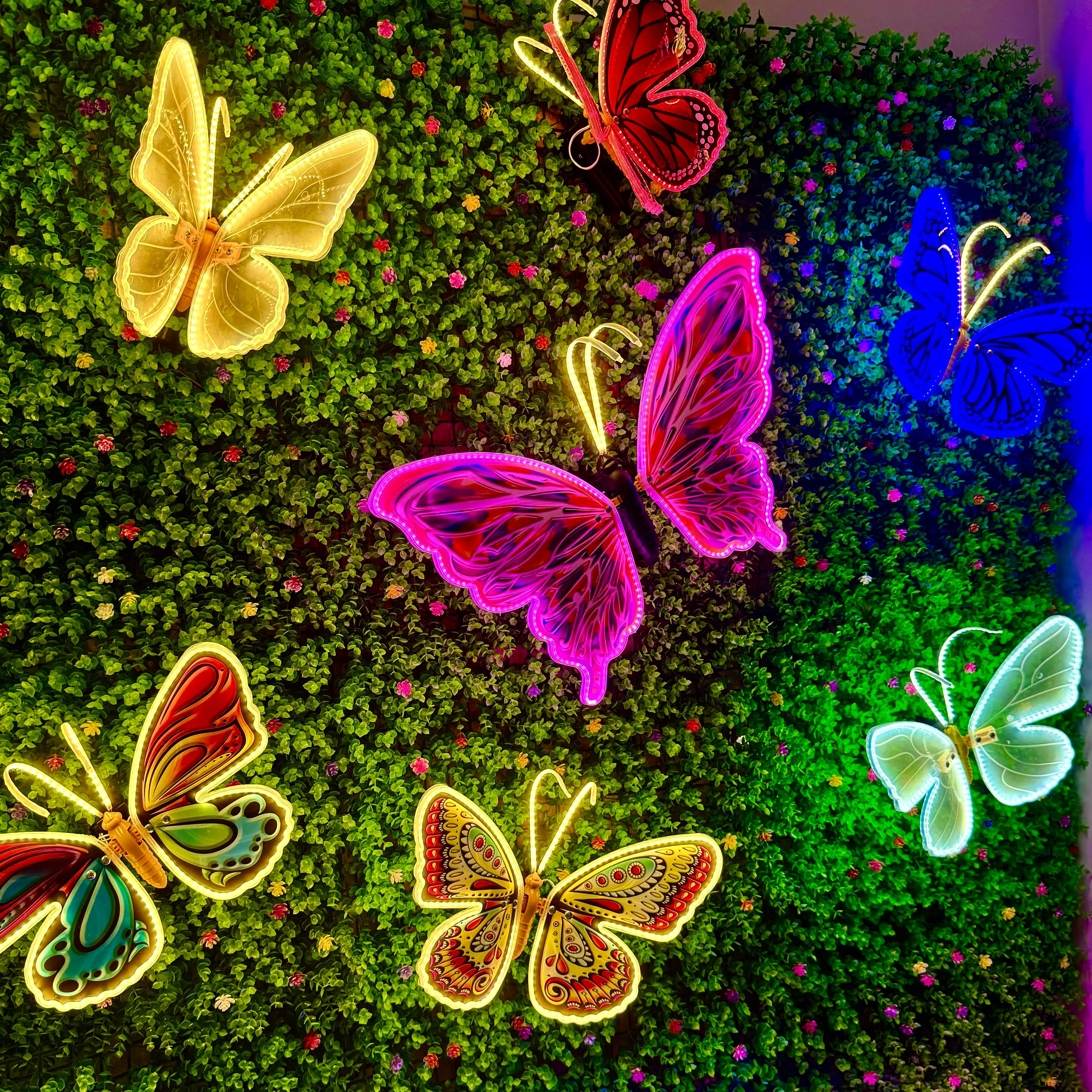 16in Solar Dynamic Butterfly Light - Colorful Glow Dazzling Butterfly Design Novelty Lighting with Hanging/Ground Plug Installation, AC Power Supply, Indoor/Outdoor Home Improvement Decor, Gifts