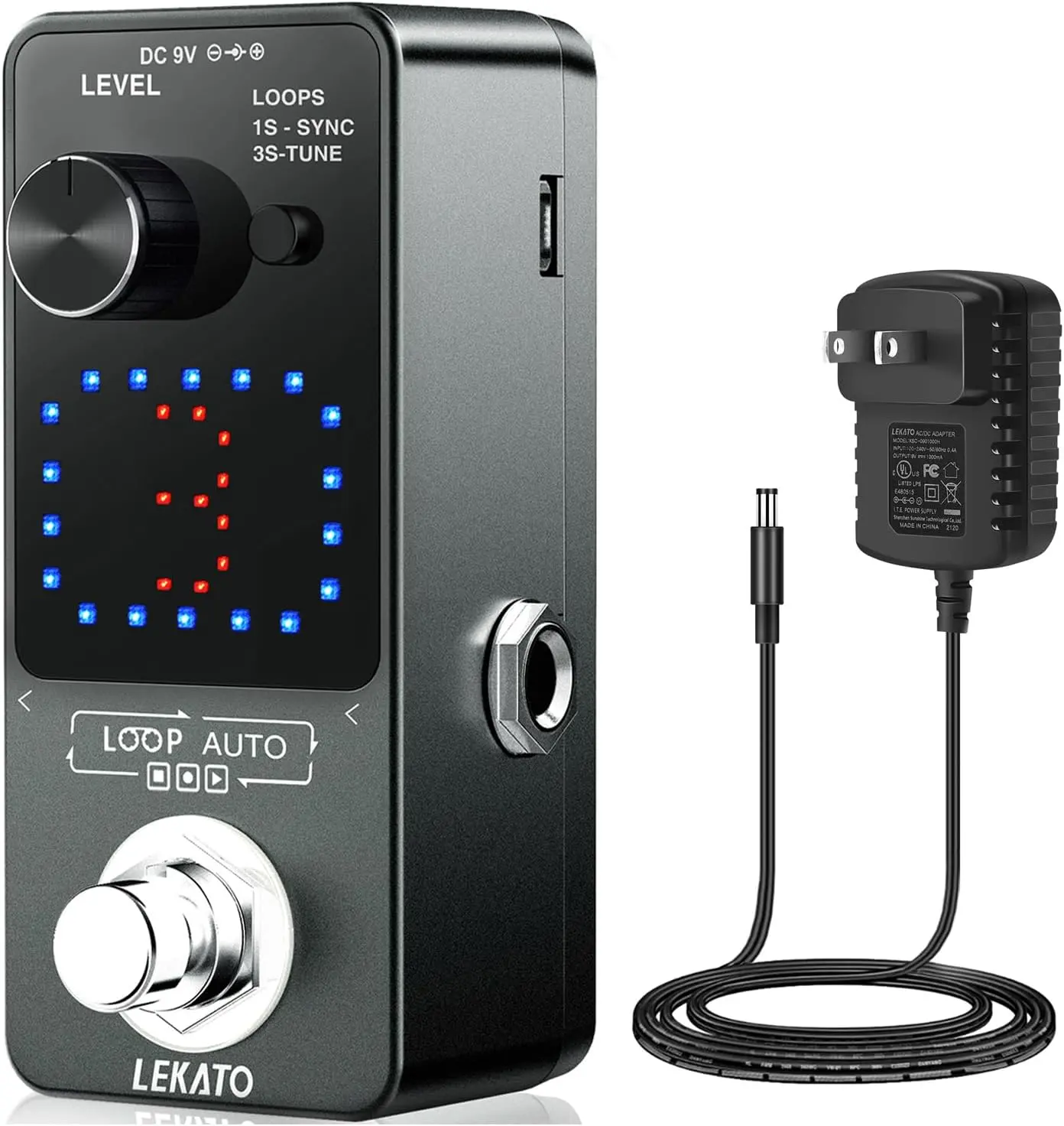 LEKATO Looper Pedal, Guitar Effect Looper Pedal, 3 Loops 18 Minutes Record Time with 9V 0.6A Pedal Power Supply Adapter and USB Cable, Guitar Looper Pedal Set with SYNC & Tuner Function Loop Pedal Christmas Gift