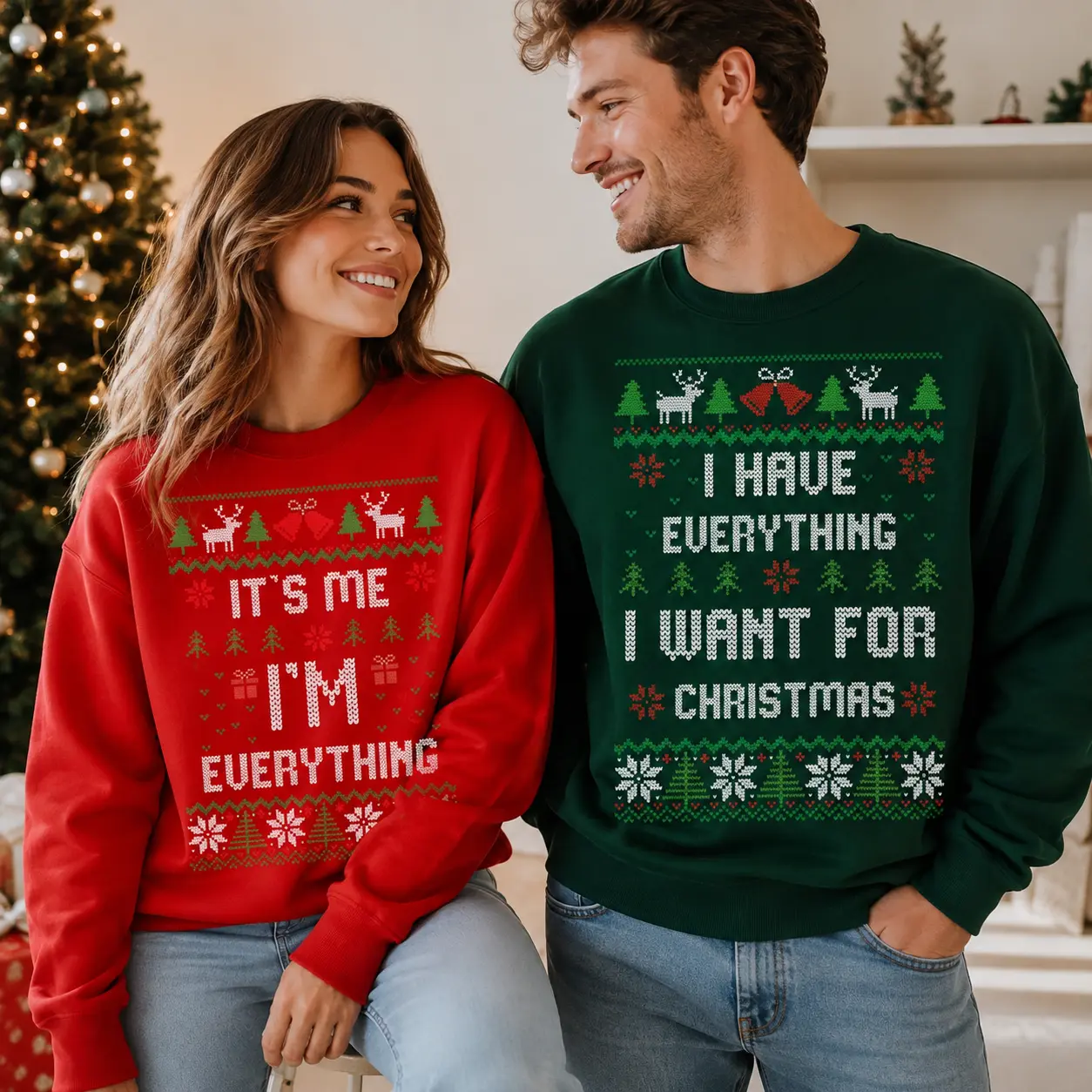 Funny Christmas Couple Sweatshirt, I Have Everything I Want for Christmas, It’s Me I’m Everything Matching Crewneck, Cute Holiday Couple Sweater, Xmas Gift - JACKSON HOAI STORE