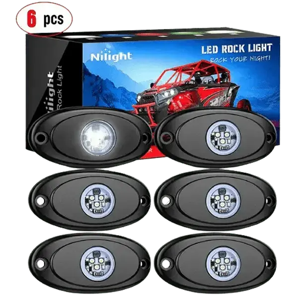 Nilight 6-Pack White LED Rock Lights - LED Light for Off-Road Underglow, Wheel Well, Truck Bed, Machinery, Reverse/Backup, 10-32VDC, Aluminum Housing, Anti-Scratch Automotive & Motorcycle Accessory, Wheel Well Lights