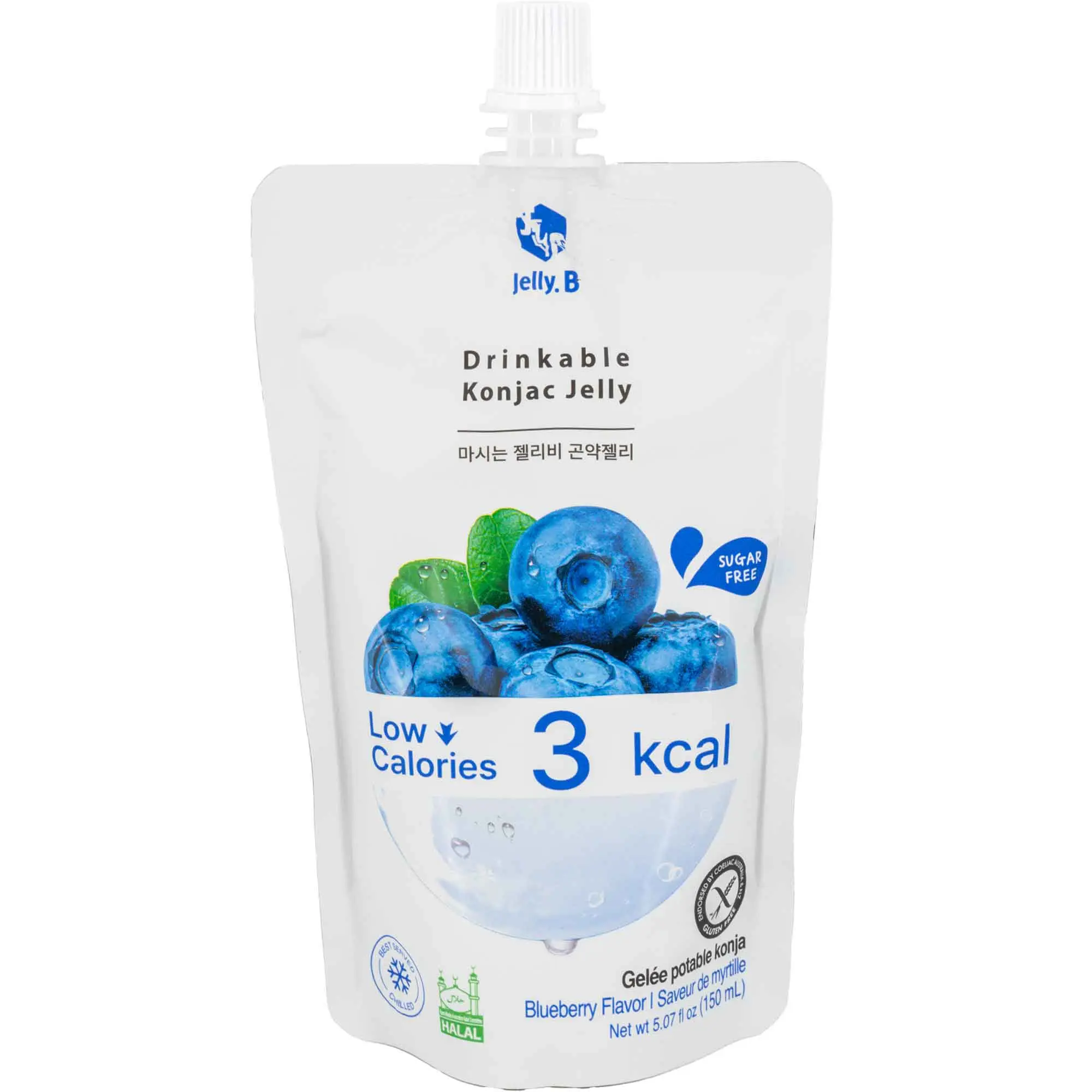 Jelly.B Drinkable Konjac Jelly - Tangy Sweet Blueberry Flavor, Natural Low-Calorie Healthy Beverage, Guilt-Free Portable Ambient Snack