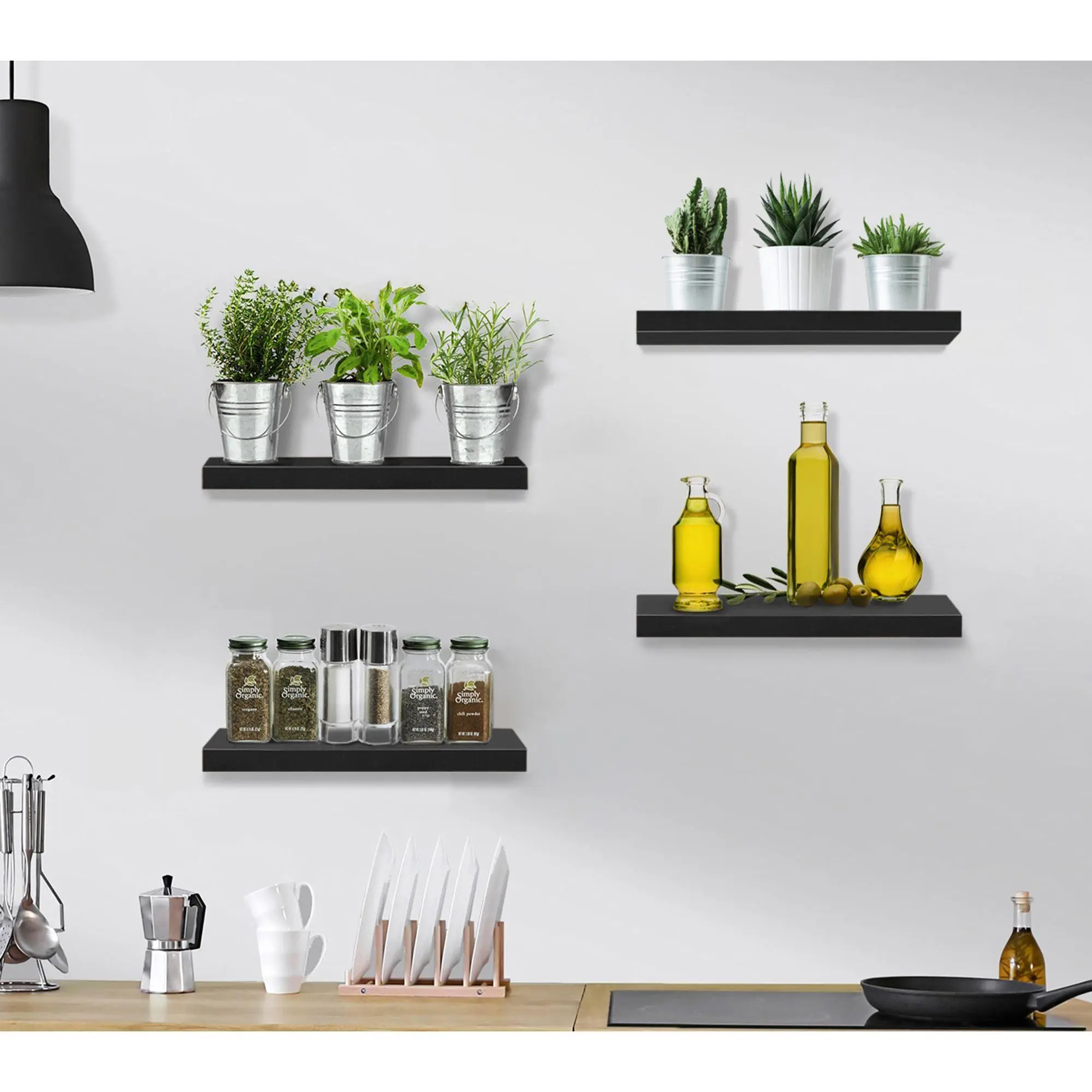 Sorbus 4 Pack 16" Wall Mounted Floating Shelves Sorbus 4 Pack 16" Wall Mounted Floating Shelves