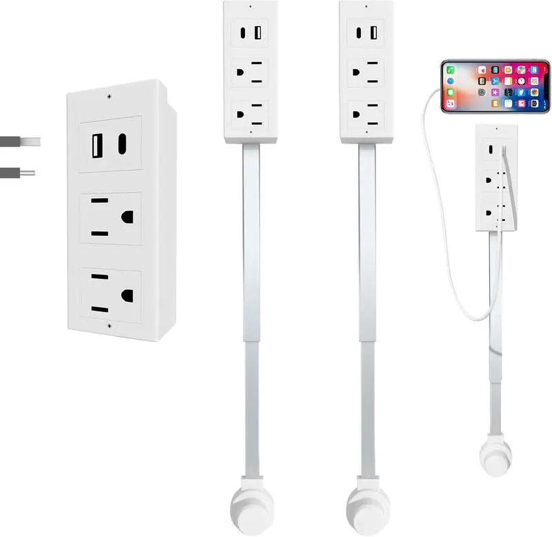 Rotating Wall Outlet Extension Sockets - 2 AC Adapter Sockets, Type C/USB Ports, 27.6" Extension, Wall-Mountable, ETL Certified Space-Saving Power Solution for Home, Dorms, Usb Ports Socket, Dual Plug Sockets