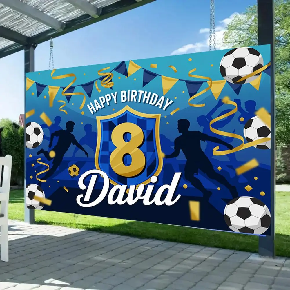 1PC 2D Flat Polyester Reusable Personalized Soccer Theme Birthday Backdrop - Custom Name & Age, Kids Party Decoration Photo Background, Indoor-Outdoor Banner, Festive Scene Prop, Photo Booth